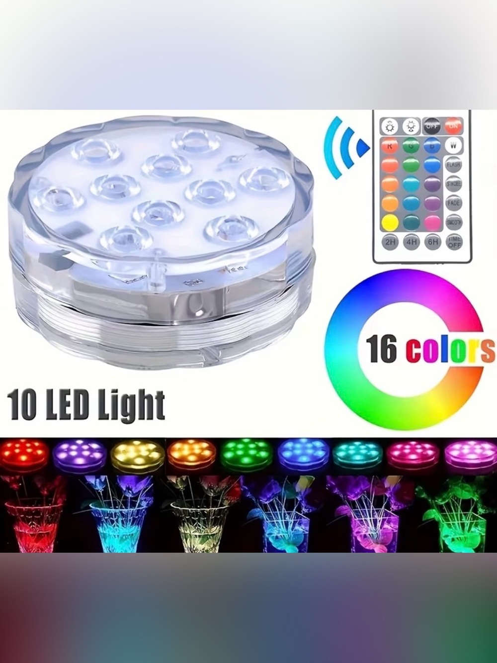 Wireless Remote RGB Submersible LED Light - White